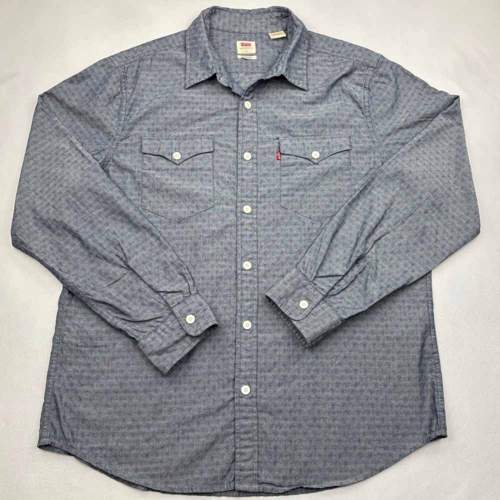 Levis Shirt Mens Large Blue Geometric Dobby Woven Standard Button Down Red Tab